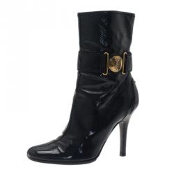 Pre Owned Gucci Black Leather Ankle Boots Size 37.5 