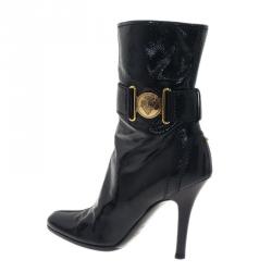 Pre Owned Gucci Black Leather Ankle Boots Size 37.5 