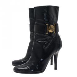 Pre Owned Gucci Black Leather Ankle Boots Size 37.5 