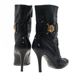 Pre Owned Gucci Black Leather Ankle Boots Size 37.5 