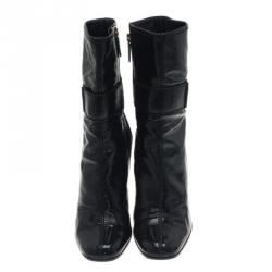 Pre Owned Gucci Black Leather Ankle Boots Size 37.5 