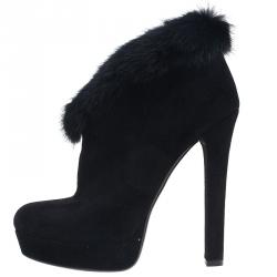 Pre Owned حذاء بوت غوتشي سويدي أسود و فرو للكاحل مقاس 37