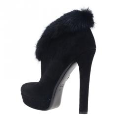 Pre Owned حذاء بوت غوتشي سويدي أسود و فرو للكاحل مقاس 37