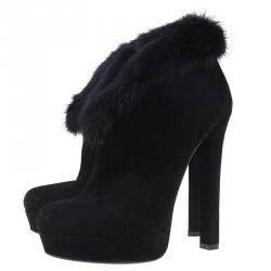 Pre Owned حذاء بوت غوتشي سويدي أسود و فرو للكاحل مقاس 37