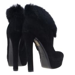 Pre Owned حذاء بوت غوتشي سويدي أسود و فرو للكاحل مقاس 37