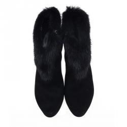 Pre Owned حذاء بوت غوتشي سويدي أسود و فرو للكاحل مقاس 37