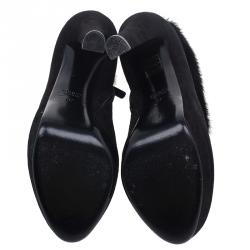 Pre Owned حذاء بوت غوتشي سويدي أسود و فرو للكاحل مقاس 37