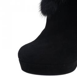 Pre Owned حذاء بوت غوتشي سويدي أسود و فرو للكاحل مقاس 37