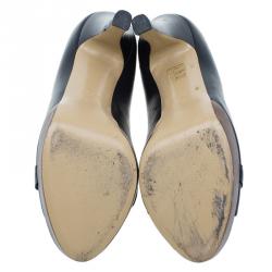 Pre Owned Gucci Black Leather Hollywood Horsebit Peep Toe Pumps Size 40.5