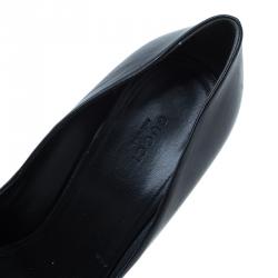 Pre Owned Gucci Black Leather Hollywood Horsebit Peep Toe Pumps Size 40.5