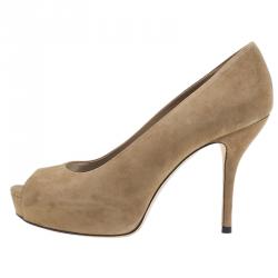 Pre Owned Gucci Brown Suede Sofia Peep Toe Pumps Size 35