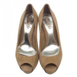Pre Owned Gucci Brown Suede Sofia Peep Toe Pumps Size 35