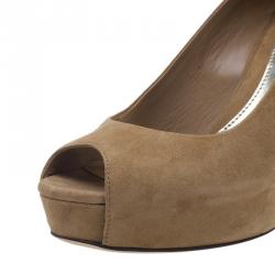 Pre Owned Gucci Brown Suede Sofia Peep Toe Pumps Size 35