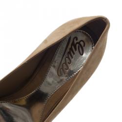 Pre Owned Gucci Brown Suede Sofia Peep Toe Pumps Size 35