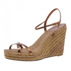 Pre Owned حذاء روكي اسبادريل غوتشي جلد ميتاليك برونزي مقاس 41