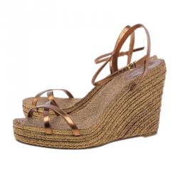 Pre Owned حذاء روكي اسبادريل غوتشي جلد ميتاليك برونزي مقاس 41