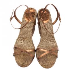 Pre Owned حذاء روكي اسبادريل غوتشي جلد ميتاليك برونزي مقاس 41