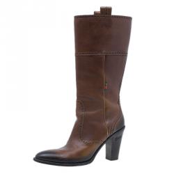 مملوكة مسبقًا Gucci Brown Leather Mid Calf Boots Size 40.5