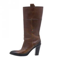 مملوكة مسبقًا Gucci Brown Leather Mid Calf Boots Size 40.5