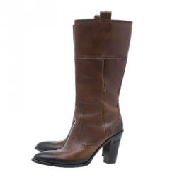 مملوكة مسبقًا Gucci Brown Leather Mid Calf Boots Size 40.5