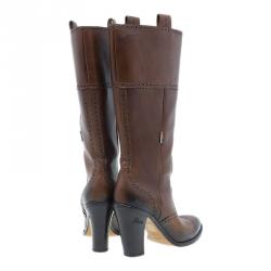 مملوكة مسبقًا Gucci Brown Leather Mid Calf Boots Size 40.5