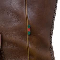 مملوكة مسبقًا Gucci Brown Leather Mid Calf Boots Size 40.5
