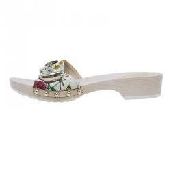 Pre Owned شبشب غوتشي كانفاس نقس زهري نعل خشبي مقاس 37.5