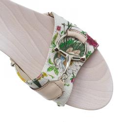 Pre Owned شبشب غوتشي كانفاس نقس زهري نعل خشبي مقاس 37.5