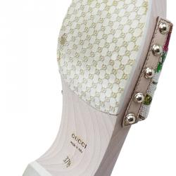 Pre Owned شبشب غوتشي كانفاس نقس زهري نعل خشبي مقاس 37.5