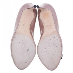 Pre Owned حذاء غوتشي نيوهوليوود جلد وردي ميتاليك بحلية لجام الحصان و مقدمة مفتوحة مقاس 38.5