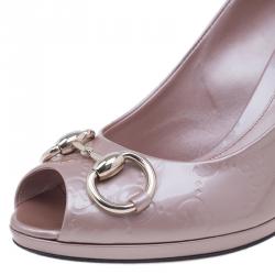 Pre Owned حذاء غوتشي نيوهوليوود جلد وردي ميتاليك بحلية لجام الحصان و مقدمة مفتوحة مقاس 38.5