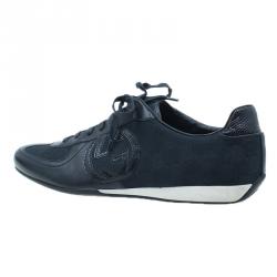 Pre Owned Gucci Black Guccissima Leather and Canvas Logo Sneakers Size 39.5