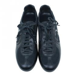 Pre Owned Gucci Black Guccissima Leather and Canvas Logo Sneakers Size 39.5