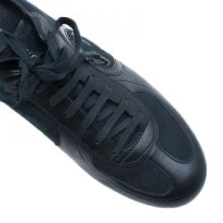 Pre Owned Gucci Black Guccissima Leather and Canvas Logo Sneakers Size 39.5