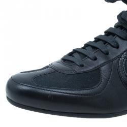 Pre Owned Gucci Black Guccissima Leather and Canvas Logo Sneakers Size 39.5