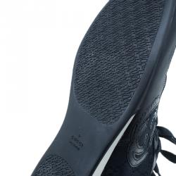 Pre Owned Gucci Black Guccissima Leather and Canvas Logo Sneakers Size 39.5