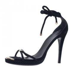 مملوكة مسبقًا صندل غوتشي أسود سيور أحبال ورباط مقاس 40.5