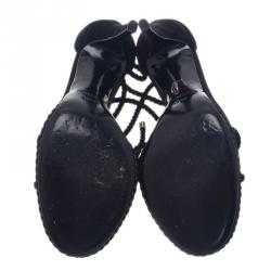 مملوكة مسبقًا صندل غو�تشي أسود سيور أحبال ورباط مقاس 40.5