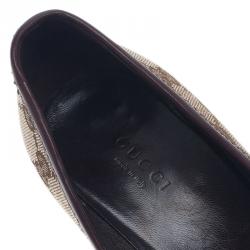 Pre Owned Gucci Beige Guccissima Canvas Heart Crest Tribeca Platform Pumps Size 37.5