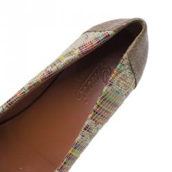 Pre Owned Gucci Multicolor Raffia Cap Toe Bamboo Horsebit Kitty Ballet Flats Size 35.5