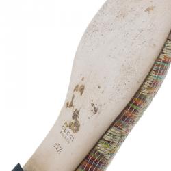 Pre Owned Gucci Multicolor Raffia Cap Toe Bamboo Horsebit Kitty Ballet Flats Size 35.5