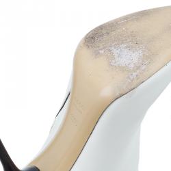 Pre Owned حذاء بوت غوتشي جلد أبيض حرفي GG متداخلين للكاحل مقاس 38.5