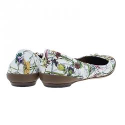 مملوكة مسبقًا حذاء فلات غوتشي نقوش أزهار حلية هورسبت أبيض مقاس 36.5