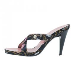 Gucci Techno Charms Print Satin Crisscross Slides Size 37.5