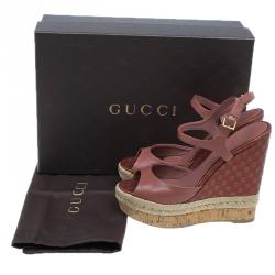 Gucci Pink Guccissima Leather and Cork Wedge Sandals Size 36