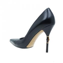 Pre Owned Gucci Black Leather Pointed Toe Pumps Size 39
