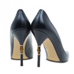 Pre Owned Gucci Black Leather Pointed Toe Pumps Size 39