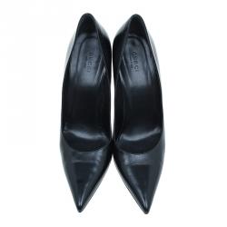 Pre Owned Gucci Black Leather Pointed Toe Pumps Size 39