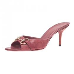 Pre Owned Gucci Pink Guccissima Leather Horsebit Slides Size 39