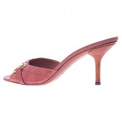 Pre Owned Gucci Pink Guccissima Leather Horsebit Slides Size 39